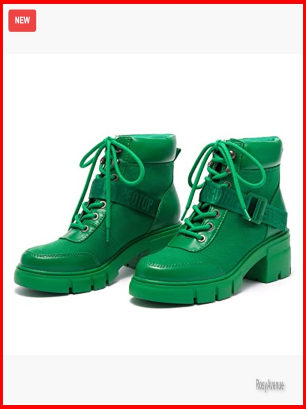 Women's Combat Boots Chunky Lug Sole Ankle Boots Lace Up Buckle Casual - Picture 6 of 7